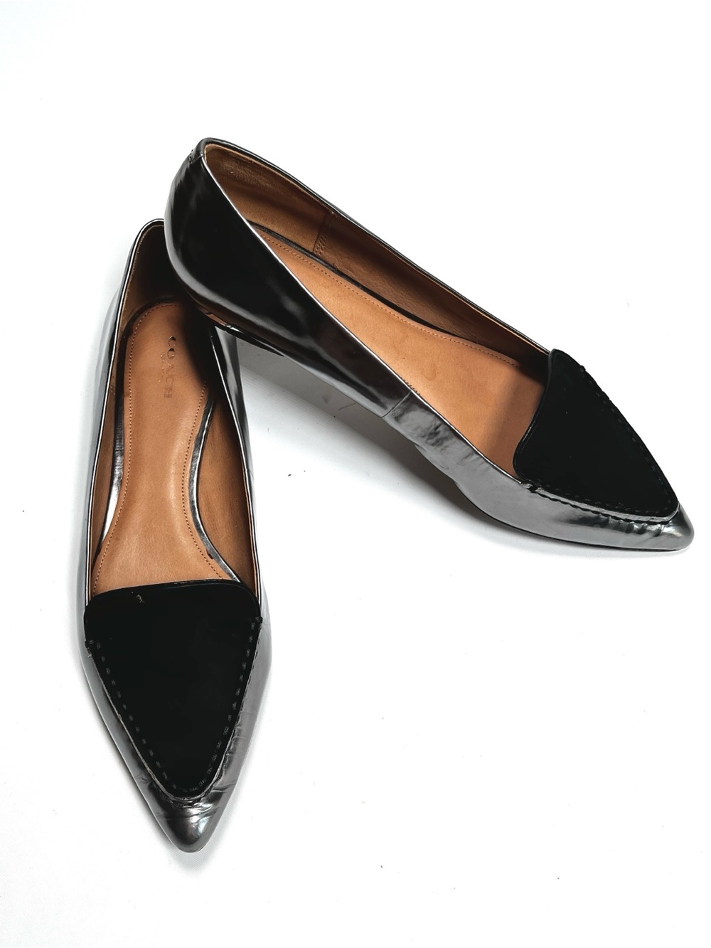 Coach Womens Loafers Pointed Toe Flats in Black Dark Silver  Classic Slip-On 11B